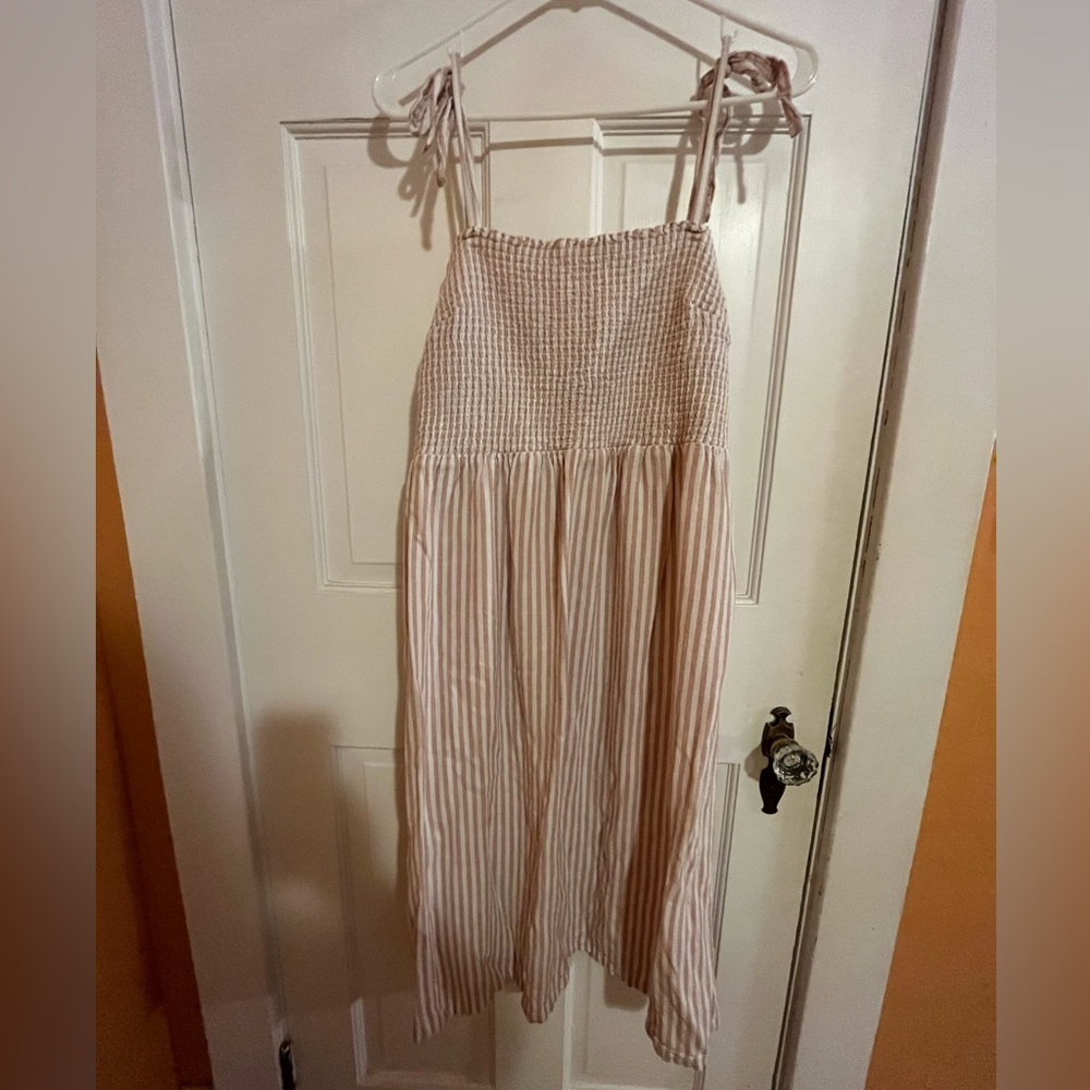 Gap, size L, pink and white stripe dress, tie strap